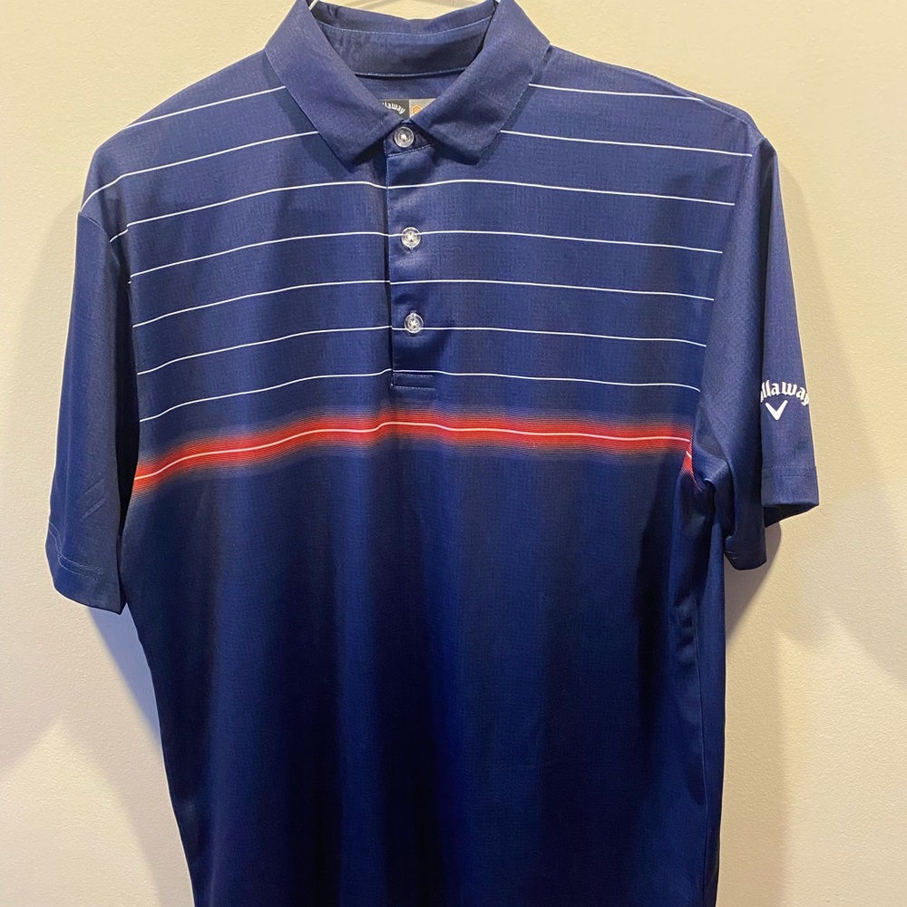 Callaway Men's Navy and Red Striped Polo